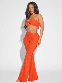 SHEIN SXY 素色掛脖上衣和腰部鏤空喇叭褲