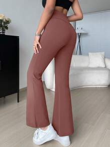 SHEIN EZwear 素色喇叭褲 - 藕粉色 - 查看 2