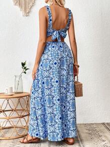 SHEIN VCAY Vestido de tirantes con estampado de muslo con abertura - Multicolor - Ver 2