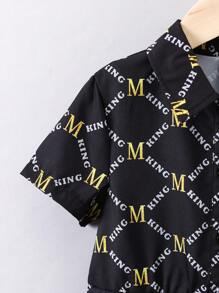 SHEIN 小男童字母圖案襯衫連體短褲