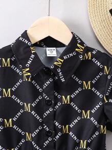 SHEIN 小男童字母圖案襯衫連體短褲