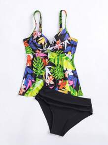 SHEIN Swim Tropical Print Push Up Tankini Summer Beach - Multicolor - View 5