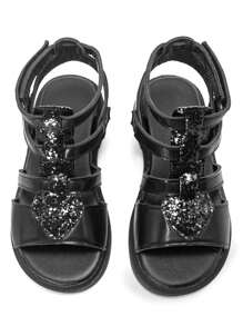 Girls Open Toe Sequin Decor Glitter Princess Gladiator Sandals Ngoài trời - màu đen - Xem 3