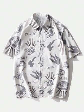 Street Life Guys Eye & Letter Graphic Button Up Shirt