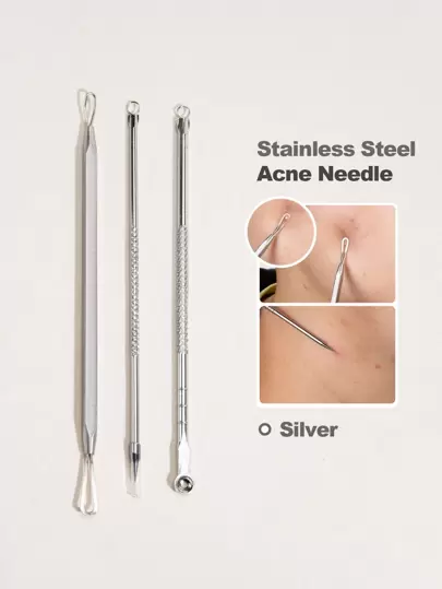 去黑頭工具，3入組套工具套件，面部黑頭提取工具，粉刺痘痘白頭粉刺提取工具，不銹鋼提取工具