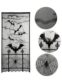 1入組蜘蛛網和蝙蝠設計門極簡滌綸門簾 - 黑色 - 查看 6