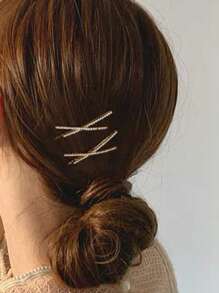 2pcs Simple Crossed And Straight Barrette Hair Clips For Daily Fashion Royal Claw Clips Hair Claws Hair Barrettes - Gold - View 7