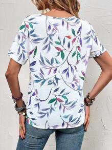 EMERY ROSE 植物圖案V領T恤 - 彩色 - 查看 2