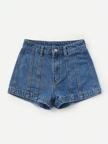 SHEIN EZwear 高腰牛仔短褲 - 中等水洗藍 - 查看 3