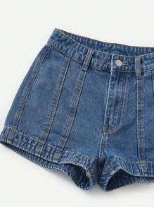 SHEIN EZwear 高腰牛仔短褲 - 中等水洗藍 - 查看 4