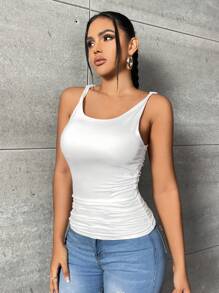 SHEIN Essnce 素色側收褶吊帶上衣 - 白色 - 查看 6
