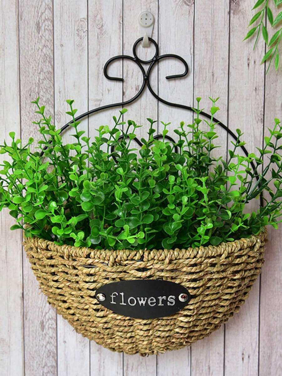 1pc Straw Letter Graphic Hanging Flower Pot - Multicolor - View 1