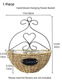 1pc Straw Letter Graphic Hanging Flower Pot - Multicolor - View 3