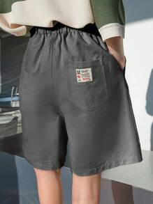 DAZY 字母贴花斜口袋短裤 秋季 - 深灰色 - 查看 2