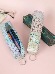 1 Túi Đựng Văn Phòng Phẩm Họa Tiết Xếp Hình, Túi Đựng Bút Di Động Sáng Tạo Cho Sinh Viên Tổ Chức Văn Phòng Phẩm - Xám - Xem 3