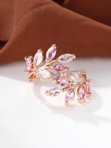 Sang Trọng Màu Trắng Thanh Lịch Kim Cương & Đá & Đá Cubic Zirconia Trang Trí Chiếc Nhẫn Mở Cho Nữ, Quà Tặng Sinh Nhật Cho Bạn Gái - Hồng - Xem 3