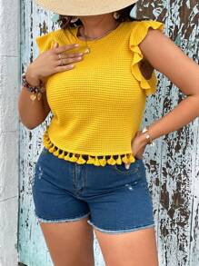 SHEIN VCAY Plus Ruffle Trim Waffle Knit Tee