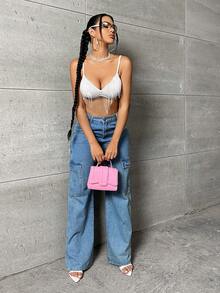 SHEIN SXY Fringe Trim Crop Cami Top