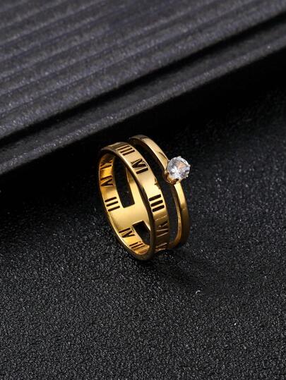 1 chiếc nhẫn nam bằng thép không gỉ có số La Mã và đá Cubic Zirconia, phù hợp cho mọi dịp