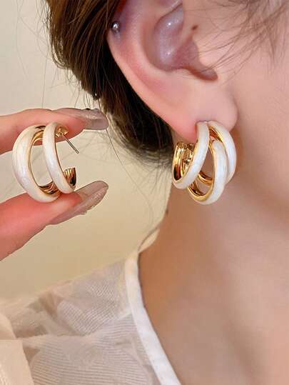 1對時尚多層開口耳環適合女士日常裝飾