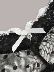 ROMWE Goth Set de lencería con encaje en contraste con diseño de lazo transparente - Negro - Ver 4