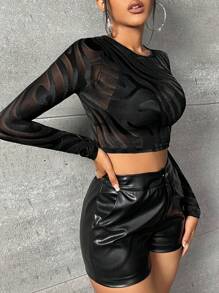 SHEIN SXY Áo nữ cắt Sọc ngựa vằn Gợi cảm - màu đen - Xem 4