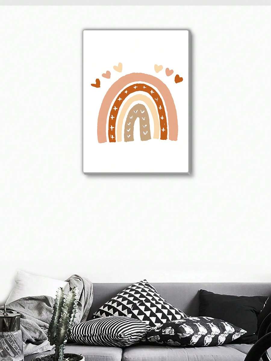 1入組彩虹和心形圖案無框繪畫現代化學纖維牆壁藝術印刷品用於家居裝飾 - 彩色 - 查看 1