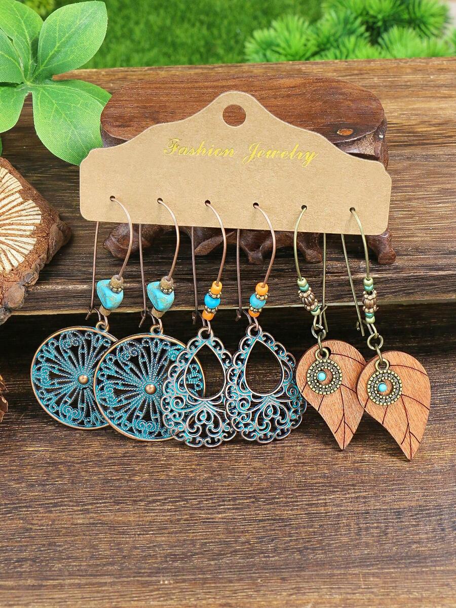 3 Đôi Phong Cách Bohemian Nhiều Màu Hình Học Thả Bông Tai Nữ Trang Sức Bốn Mùa - Nhiều màu - Xem 1