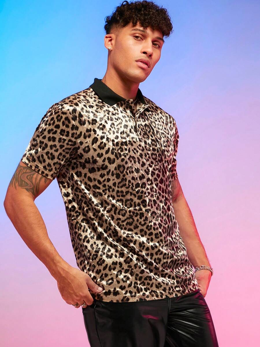 Manfinity RebelGame Men Leopard Print Polo Shirt - Multicolor - View 1