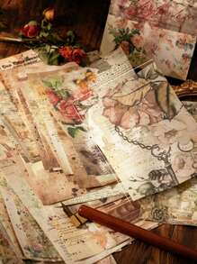 1pack 100pcs Random Vintage & Artistic Scrapbooking Paper Diy Decoration Collage Background Material Back To School