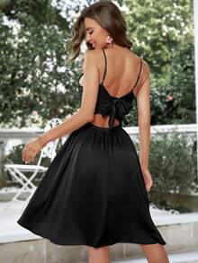 BTFBM Vestido de tirantes de espalda abierta con cordón - Negro - Ver 2