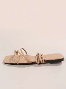 Women Tie Leg Design Strappy Sandals, Fashion Summer Flat Sandals - Apricot - View 3
