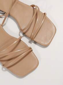 Women Tie Leg Design Strappy Sandals, Fashion Summer Flat Sandals - Apricot - View 5