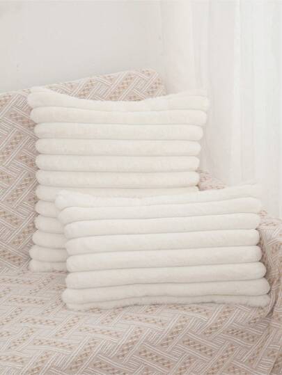 1个/2个纯色枕套（不含枕芯），仿毛皮沙发靠垫套，家居装饰