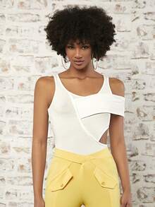 SHEINNeu 不對稱領鏤空連體衣 - 白色 - 查看 3