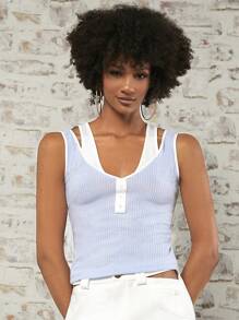 SHEINNeu Top tank con abertura unido en contraste - Celeste - Ver 1