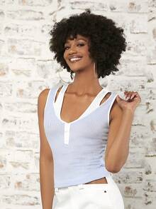 SHEINNeu Top tank con abertura unido en contraste - Celeste - Ver 6