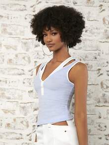 SHEINNeu Top tank con abertura unido en contraste - Celeste - Ver 4