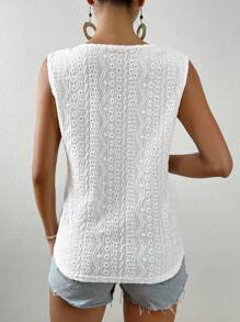 SHEIN LUNE 網眼刺繡蕾絲拼接背心上衣 - 白色 - 查看 2