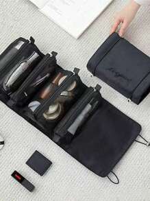 Letter Graphic Toiletry Bag Black Foldable - Black - View 1