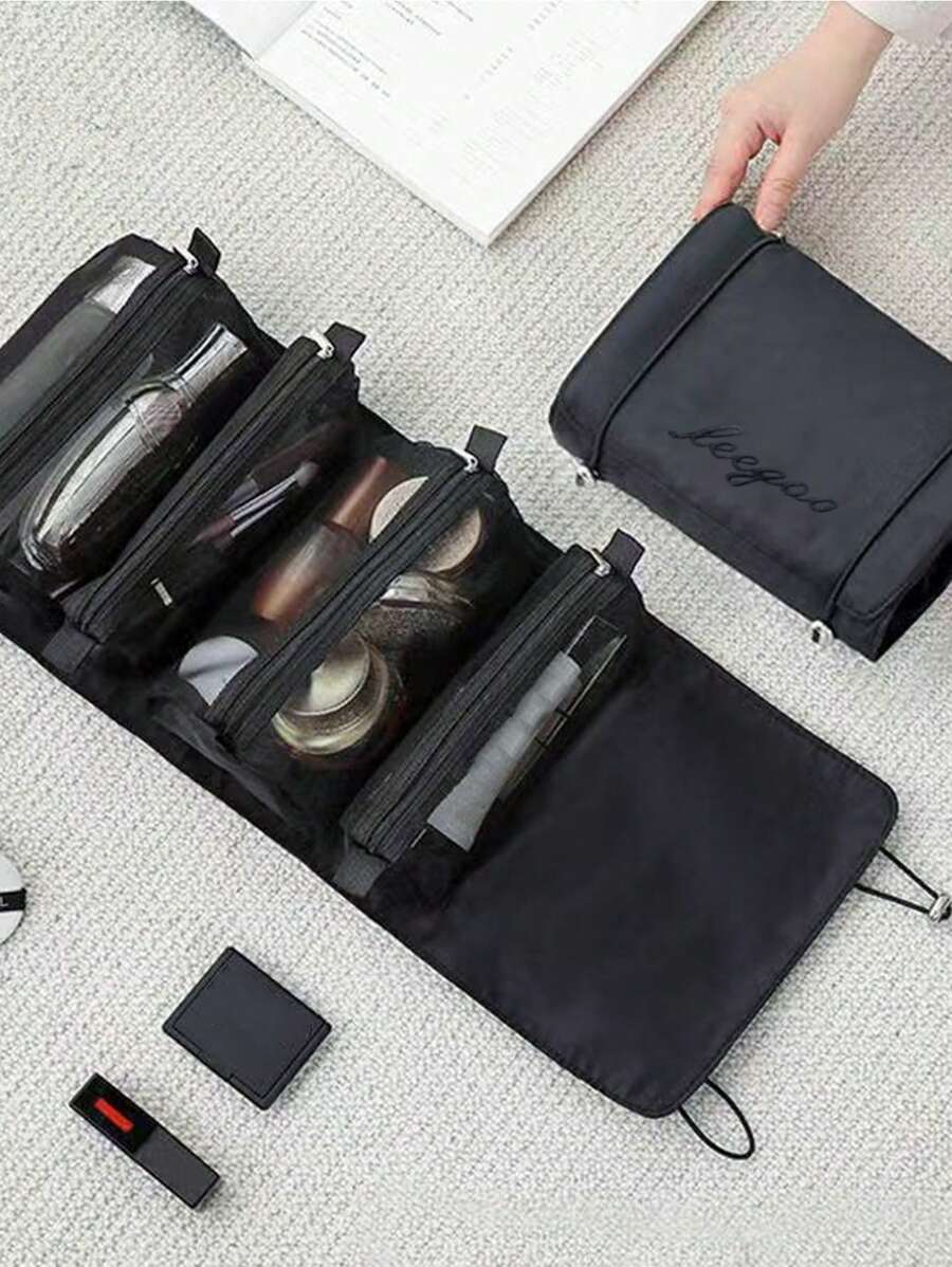 Letter Graphic Toiletry Bag Black Foldable - Black - View 1