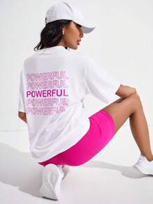 Easithlete 字母圖案落肩袖運動T恤和運動短褲 - 彩色 - 查看 1