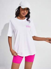 Easithlete 字母圖案落肩袖運動T恤和運動短褲 - 彩色 - 查看 6