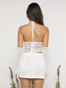 SHEINNeu Lace Halter Top & Bodycon Skirt Without Arm Sleeves - White - View 2