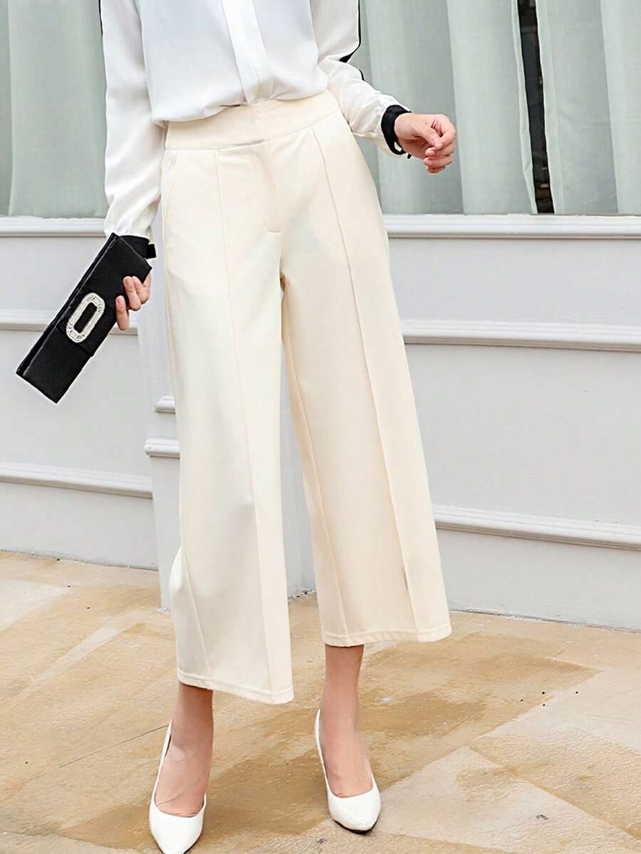 UNIQUE21 Women Suit Pants Túi Dây kéo màu trơn - Màu be - Xem 1