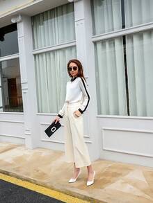UNIQUE21 Women Suit Pants Túi Dây kéo màu trơn - Màu be - Xem 3