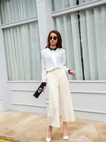 UNIQUE21 Women Suit Pants Túi Dây kéo màu trơn - Màu be - Xem 4