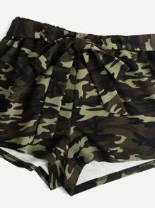 SHEIN EZwear Plus One Shoulder Crop Top & Camo Print Belted Shorts - Multicolor - View 4
