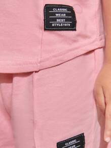 SHEIN Baby Boy Letter Patched Tee & Seam Detail Shorts - Baby Pink - View 7