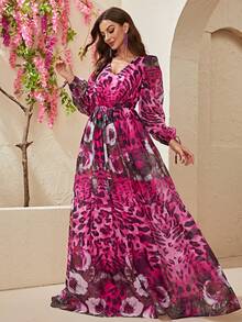 YISIKADO Leopard & Floral Print Dress - Hot Pink - View 5